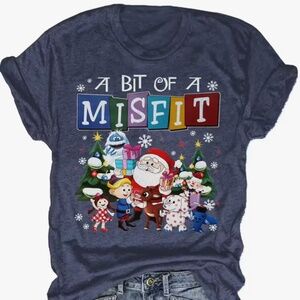 A Bit of a Misfit Christmas Tee | Funny Holiday Rudolph Graphic T-Shirt | Blue